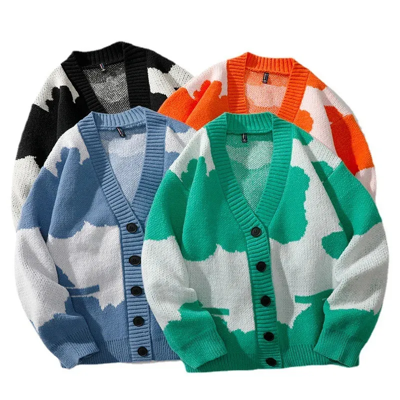 Cardigan en tricot pour homme – Nouvelle collection automne-hiver – Veste d'extérieur pour jeune étudiant – Pull jacquard contrastant , Parfait pour jeune .